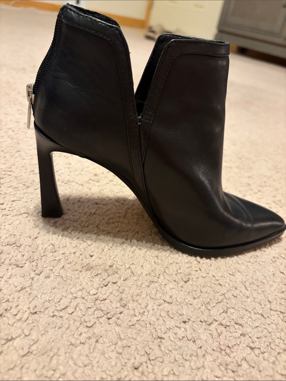 Vince Camuto Black Leather Pointed Ankle Heeled Booties
